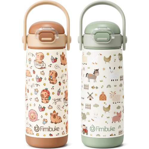 Fimibuke 18oz Kids Water Bottle Insulated Stainless Steel Toddler Cup 2 PCS