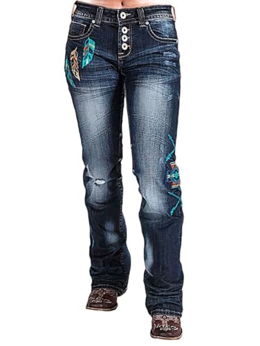 Flamingals Women Floral Bootcut Jeans Mid Waist Ripped Jeans Vintage Denim Pants with Pockets2