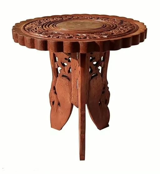 Image of Sheesham end Table /Stool with Antique Polish Multipurpose Coffee Stand Table (3 Legged Fold, 12 Inches)