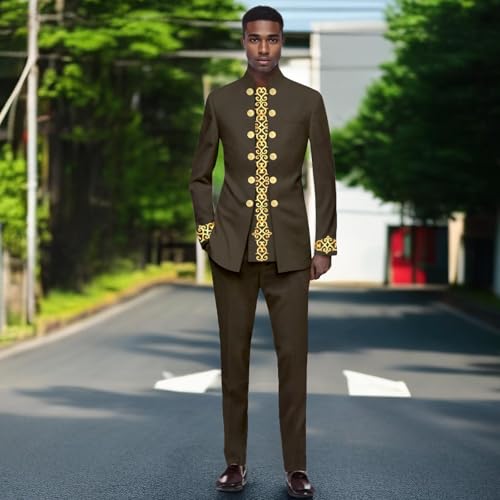 Men`s Suits African Clothes Slim Fit Blazer and Pants Two Piece Set Jacket Outfit Traditional Attire2