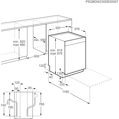 AEG Unterbau Geschirrspüler 60 cm, Spülmaschine Serie 5000: AirDry Kein Nachtrocknen, Energieklasse B, Besteckschublade, 44 dB, Wasserstopp, 14 MG, FUS7572APM