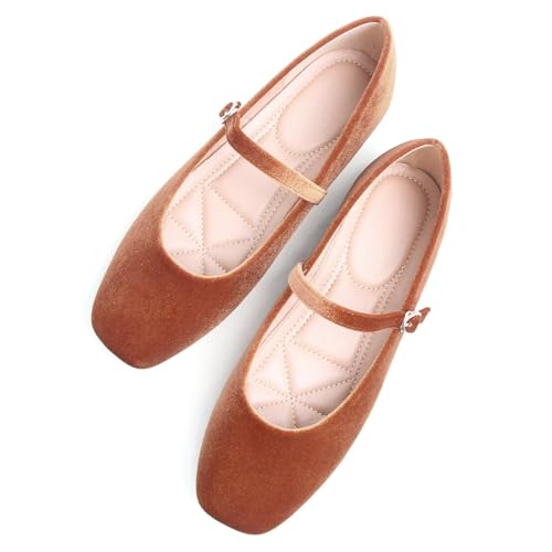 Image of TN TANGNEST Leather Flats for Women Retro Mary Jane Flats | Comfortable Square Toe Slip On Flats with Buckle Strap, Soft Work Flats Office Shoes
