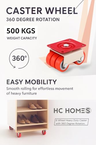 Image of Caster Wheel For Furniture 6 Wheel Rotating Heavy Duty Castor Wheel for Under-Bed Storage, Drawers, Sofas & Modular Units 500KG Load Capacity, Smooth & Silent 360 Degree Movement (Pack of 4)