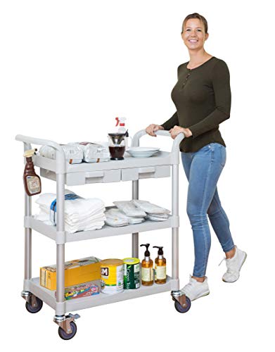 JaboEquip, 3 Tier Medical Utility Cart with Drawers, Medical Service Trolley 606 lbs Load Cap.for Hospital Medical cart, Off-White (Light Grey) Color