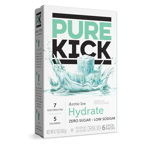 Image of PURE KICK Hydration Singles To Go Drink Mix, Arctic Ice, Includes 12 Boxes with 6 Packets in each Box, 72 Total Packets