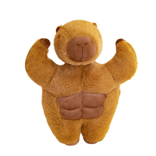 BROJAQ Peluches Divertidos de Carpincho Muscular de 14.9 Pulgadas, Súper Suaves 4 Abdominales Mighty Mr Capybara, Animales de Peluche de Dibujos Animados Regordetes, Peluche de Cerdo de Agua Cómodo