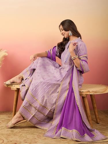 Image of Women's Pure Silk Printed Embroidery Kurta Palazzo & Dupatta Set