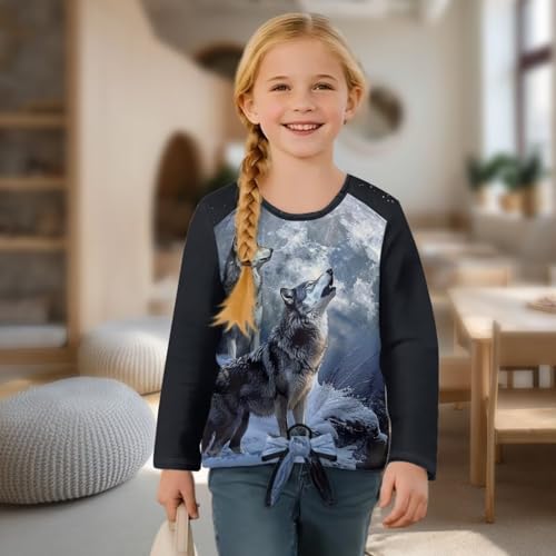 WELLFLYHOM Girls' T-Shirt 5-12T Casual Crewneck Tops Front Tie Graphic Long Sleeve Sweatshirts Athletic Fall Clothes4