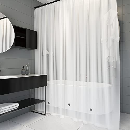 Frosty White PEVA Shower Curtain, Waterproof Bathroom Curtain Liner, Mildew Resistant Curtain with 12 Hooks