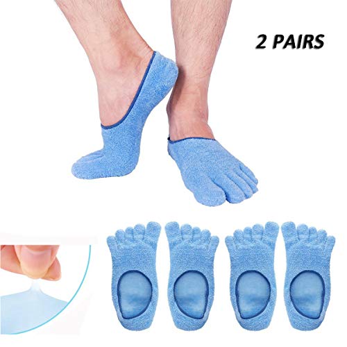 EXPER 5 Toe Foot Moisturizing Silicone Gel Spa Socks for Men Women Large Feet Size 10-13 Humectant Moisturizer and Soften Dry Hard Broken Rough Skin Cracked Heels (2 Pair ）