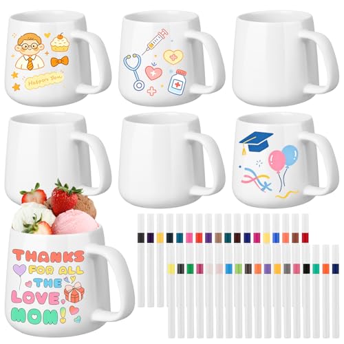 42 Pcs Make Your Own Mug Painted Ceramic Mugs to Paint Kit 12 oz Painted Mug Color Your Own Cups Decorate Coffee Cup DIY Ceramic Cup for Birthday Mothers Fathers Day Gift Christmas Graduation Gifts