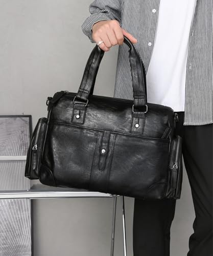 Small Duffel Bag, 15" Leather Personal Item Travel Bag for Men, Underseat Carry on Bag for Gym, Overnight, Trip (Black)4