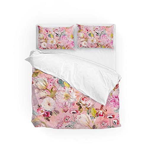Parure de lit King polyester infroissable motif fleurs aquarelles