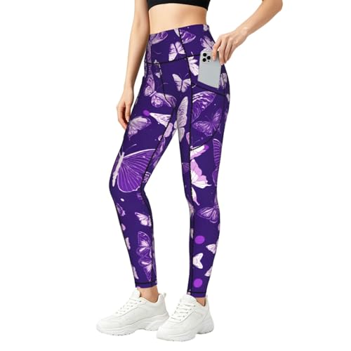 Ropa de gimnasio con control de abdomen para mujer con mallas moldeadoras moradas