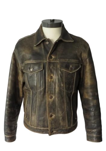 American Vintage Fashion Trucker Western Motorcycle Jacket Men - Full Grain Real Cowhide Leather4