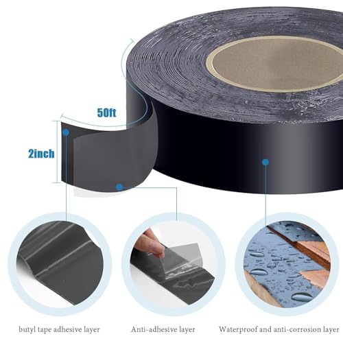 Image of Joist Tape for Decking 2''x50',16 Pack Weather-Resistant Deck Joist Tape,Waterproof Seal Antiseptic Butyl Joists Tape,Self-Adhesive Flashing Joists Tape for Wood Decks Beams Roof
