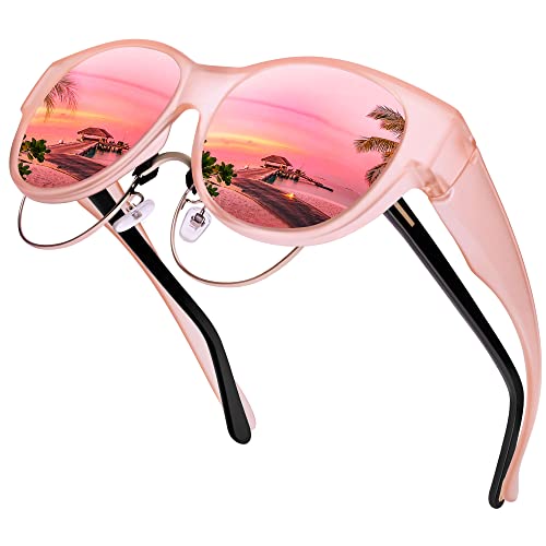 URUMQI Sunglasses Fit Over Glasses for Women, Trendy Round Cat Eye Sun Glasses Polarized UV400 Protection Lens Large Frame