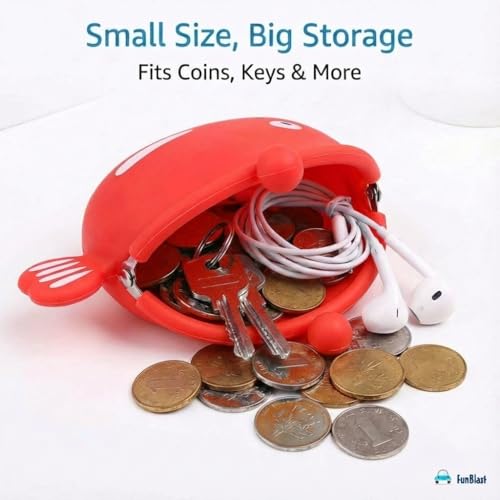 Image of FunBlast Cute Fish Shape Silicone Coin Purse for Kids & Adults - Mini Pouch for Coins, Earphones, Keys & Small Essentials, Aesthetic Pouches for Girls & Women - 12 X 9.5 X 3 Cm (Red)