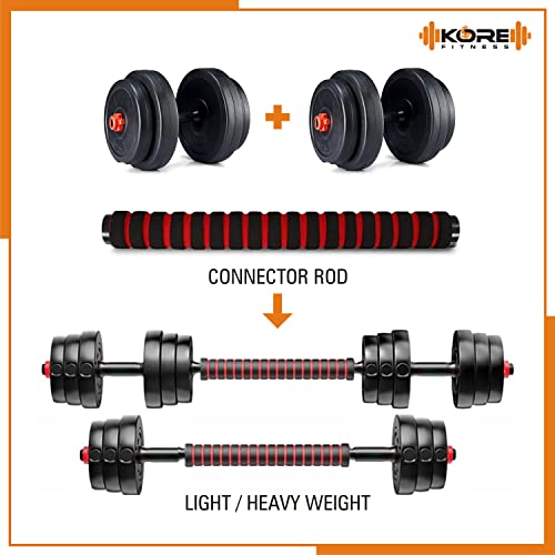 Image of Kore PVC DM 4-40 Kg (Black /Black-Red /3 IN 1 Convertible) Dumbbells Set and Fitness Kit for Men and Women Whole Body Workout