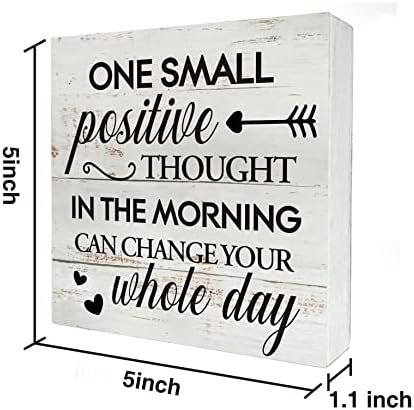 Inspirational Positive Thought Wooden Box Sign Desk Decor Rustic Motivational Wood Block Plaque Box Sign for Home Living Room Office Shelf Table Decoration (5 X 5 Inch)