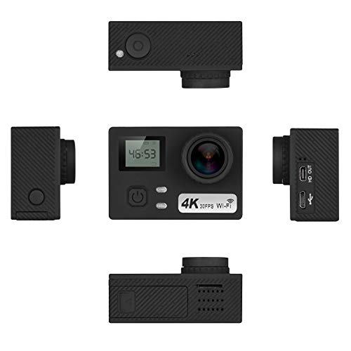 yeacher Câmera de ação 4K 2 + 0,96 polegadas Tela LCD dupla 30m à prova d'água 30FPS 170 ° Lente an