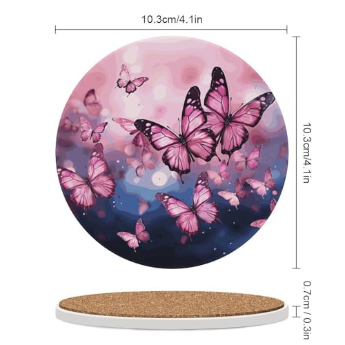 Dessous de verre absorbants en céramique rose et liège motif papillon pour table - 3