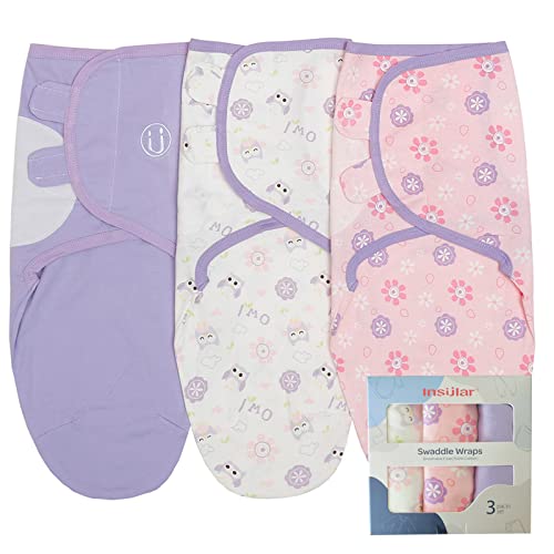 Image of insular Swaddle Blanket, Baby Swaddle Wrap for Newborn and Infant, Adjustable Swaddle Set for Boy and Girl, Soft Cotton Baby Sleep Sack 3 Pack Small(0-3 Month), Owl