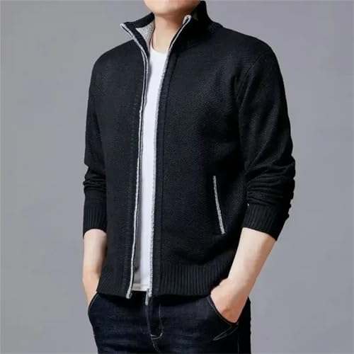 Men Winter Sweaters Warm Fleece Cardigan Casual Knitwear Sweatercoat Stand Collar Cardigan3