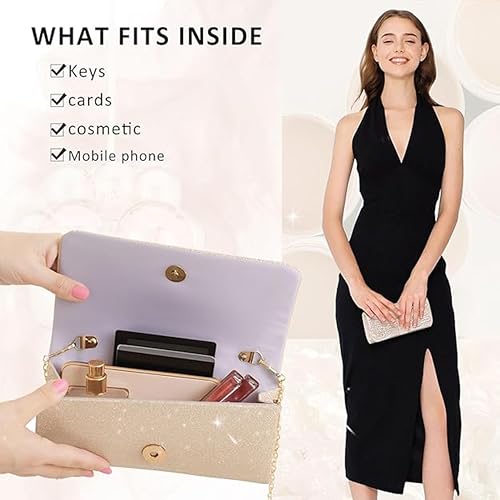 Image of Clutch Purse for Women with Detachable Chain Sparkling Evening Hand Clutch Bags For Wedding Cocktail Prom Party Elegance Charm -21 x 6 x 12 Cm | Clutch Purse