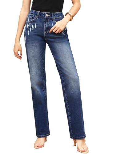 SHEWIN Straight Leg Jeans for Women Trendy High Rise Tapered Flare Jeans Stretchy Wide Leg Ankle Denim Pants with Pockets2
