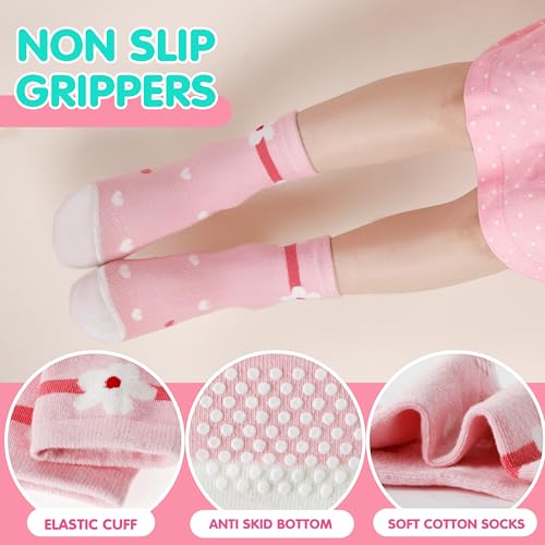 Image of Welwoos Baby Girls Toddlers Grips Socks 12 Pairs Kids Anti Slip Non Skid Animal Funny Cartoon Crew Breathable Cotton Socks
