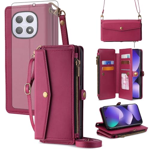 Poco M8 5G Étui Portefeuille Rouge Xiaomi Redmi Note 15 5G Coque Clapet Fleur