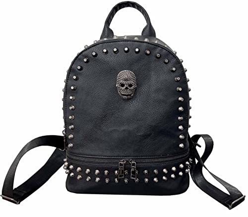 Sac à dos crâne punk pour femme avec rivets et franges noir | Porté main ou épaule