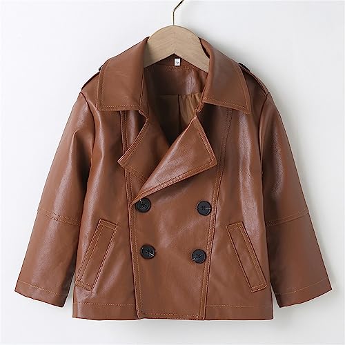 Toddler Boys Girls Kids Outfits Spring Autumn PU Faux Leather Lapel Jacket Loose Zipper Outerwear (Brown, 3-4 Years)2