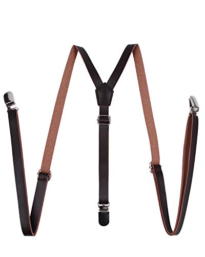 Y Back Convertible Suspenders 1/2 Inch Men's Microfiber Leather Trigger Snap Suspenders(Brown/Coffee) #TOP1