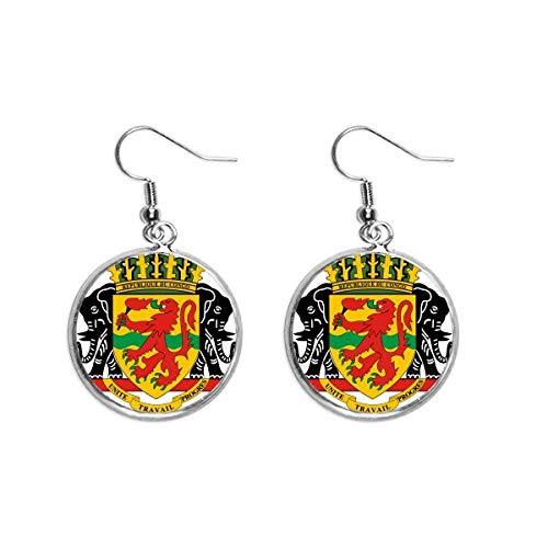 Pendientes colgantes de plata con emblema nacional del Congo para mujer, Plata