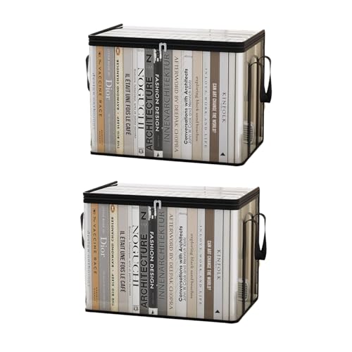 kebit 2 pcs Transparent PVC Book Storage Box Foldable with Handle Large Capacity Student or Office Book Organizer