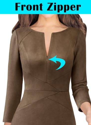 Image of VFSHOW Womens Work Business Office Zipper Up Slim Bodycon Sheath Dress
