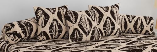 Image of Cotton Diwan Set Covers |8 Pieces Diwan Cover Set|300 TC Fabric| Pure Cotton Printed Deewan Set (1 Single Bedsheet, 2 Bolster Covers, 5 Cushion Covers)|Coffee Beige |SZDS 003