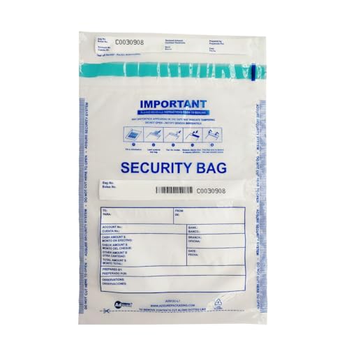 Adsure Plastic Bank Deposit Bags 9"x12"|Secure Bank Deposits,Cash Handling or Safe Currency Transportation | Sequential Barcodes | Tamper-Evident | Tear-Off Receipt for Security (Clear,100 Pack)