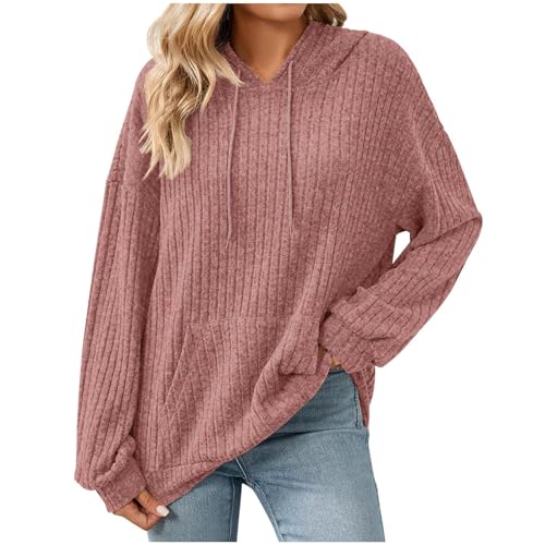 Womens Oversized Hoodies Long Sleeve Hooded Pullover Tops Casual Sweatshirts Knit Sweaters Fall Fashion Outfits Clothes Pink