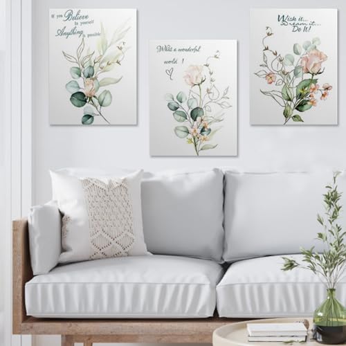 prinfantasy Green Bathroom Canvas Wall Art - Set of 3 Botanical Framed Poster Prints for Home Office 0710 - Cosy Home Interiors prinfantasy Green Bathroom Canvas Wall Art - Set of 3 Botanical Framed Poster Prints for Home Office 0710 - Image 3