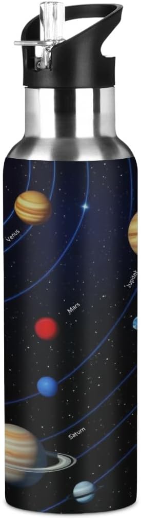 AUUXVA Space Solar System Planet Water Bottle Vacuum Insulated Stainless Steel Mug Kids Water Bottle with Straw and Handle Keep Hot Cold Sport Bike Fit Travel Outdoor 20 oz