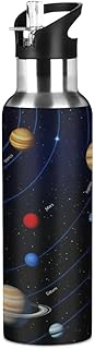 AUUXVA Space Solar System Planet Water Bottle Vacuum Insulated Stainless Steel Mug Kids Water Bottle with Straw and Handle Keep Hot Cold Sport Bike Fit Travel Outdoor 20 oz