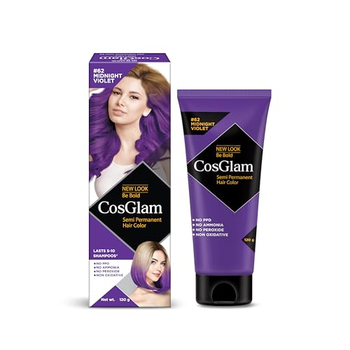 Image of Cosglam Semi Permanent Hair Color #62 Midnight Violet (120g) | No Ammonia, No Peroxide | Vegan Non-Oxidative Hair Dye for Women & Men | Conditioner Enriched Glossy Finish