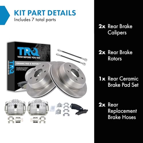 Image of TRQ Rear Brake Pad and Rotor Set Ceramic Rotors Calipers Compatible with 1998-2005 Chevrolet Blazer 1998-2001 GMC Jimmy