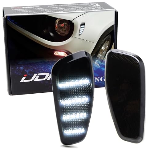iJDMTOY Smoked Lens Xenon White Quadruple-Strip Full LED Lighting Front Side Marker Light Kit Compatible With Jeep 2015-2023 Renegade, Replace OEM Amber Sidemarker Lamps