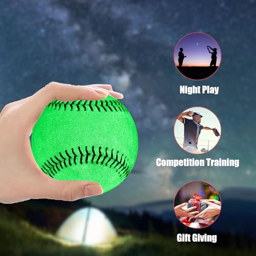 2 Pack Glow in The Dark Baseball Light up Baseball Glow Balls for Playing Catch and Hit Games at Night Official Size Gift for Boys and Girls, Kids, and Baseball Fans Outdoor Activity Accessories