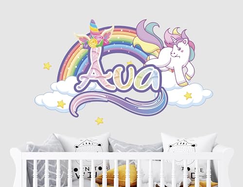 Vinilo decorativo unicornio personalizado para habitación infantil miniatura 4