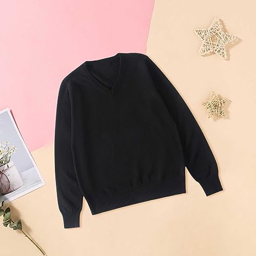 Girls Boys Uniform Basic Sweater Youth Kids Long Sleeve V-Neck Classic Soild Knit Pullover Casual Preppy Loose Fit Shirt2